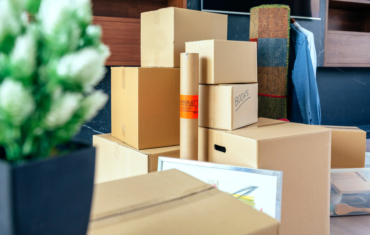 Stack of cardboard boxes packed up